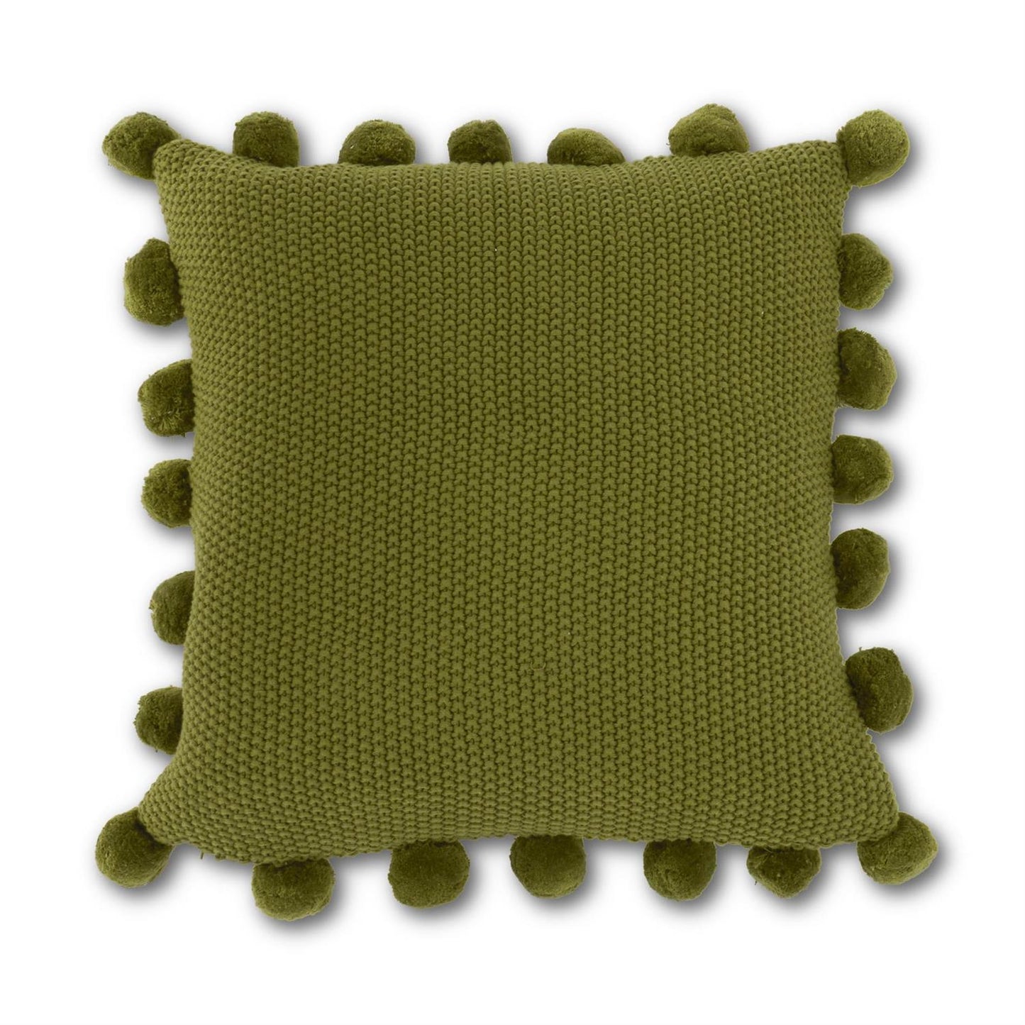 MOSS STITCH KNIT PILLOW W/POMPOM TRIM -SAGE GREEN
