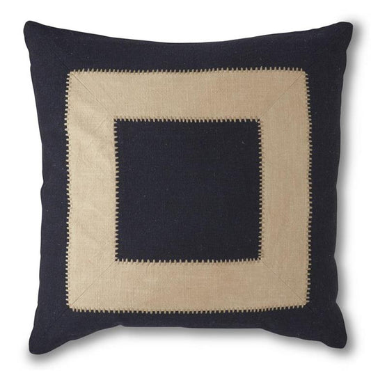 SQUARE NAVY BLUE W/CREAM HAND EMBROIDERED CENTER PILLOW