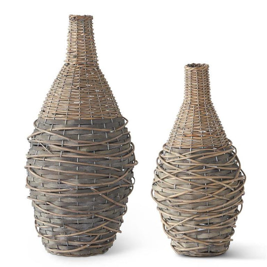 WOVEN WILLOW & METAL VASE