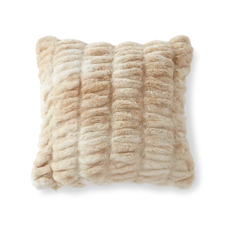 RIBBED FAUX FUR THROW - CREAM & TAN