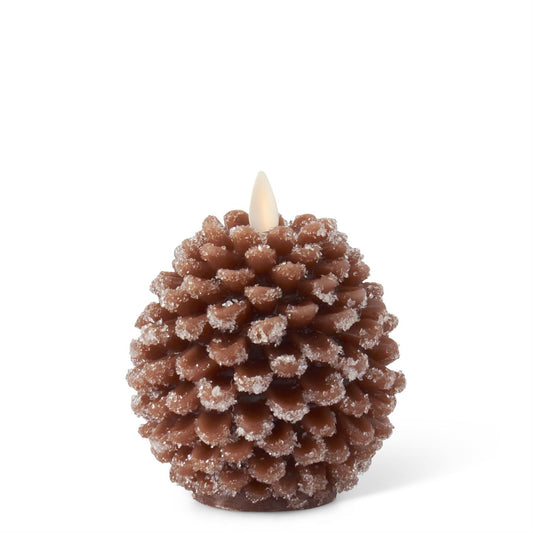 Brown Wax Snowy Pinecone Luminara Indoor Candle