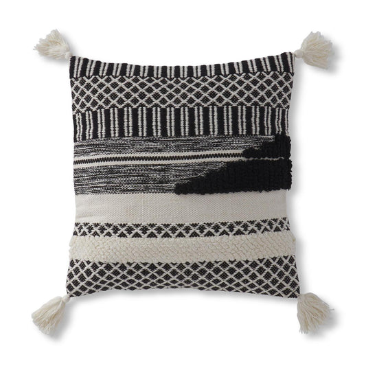 Black & White Loom Woven Pillow w/Tassels