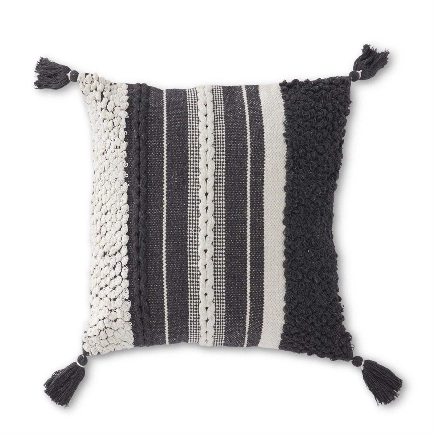 Gray & Cream Loom Woven Pillow w/Tassels