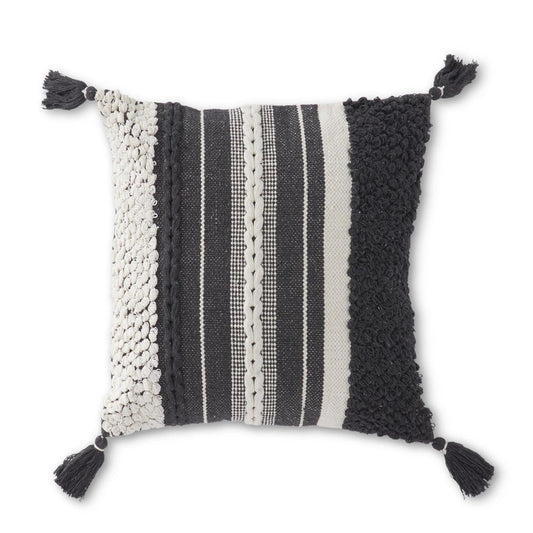 Gray & Cream Loom Woven Pillow w/Tassels