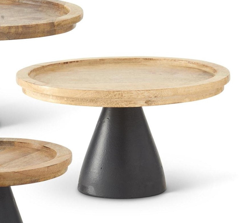 Mango Wood Cake Stand/Riser w/Black Metal Base