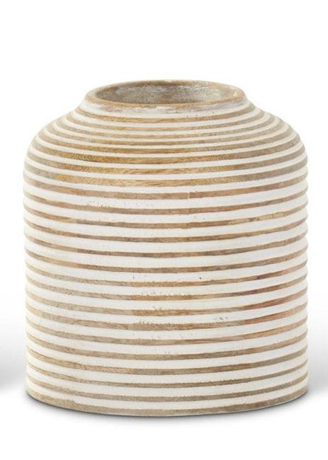 Whitewashed Wood Carved Stripe Vase