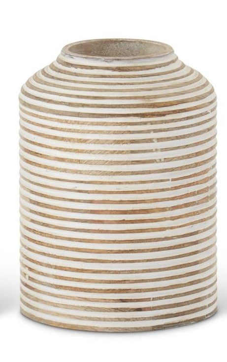 Whitewashed Wood Carved Stripe Vase