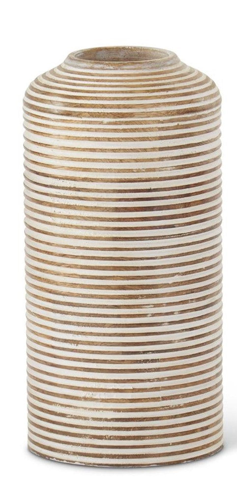 Whitewashed Wood Carved Stripe Vase