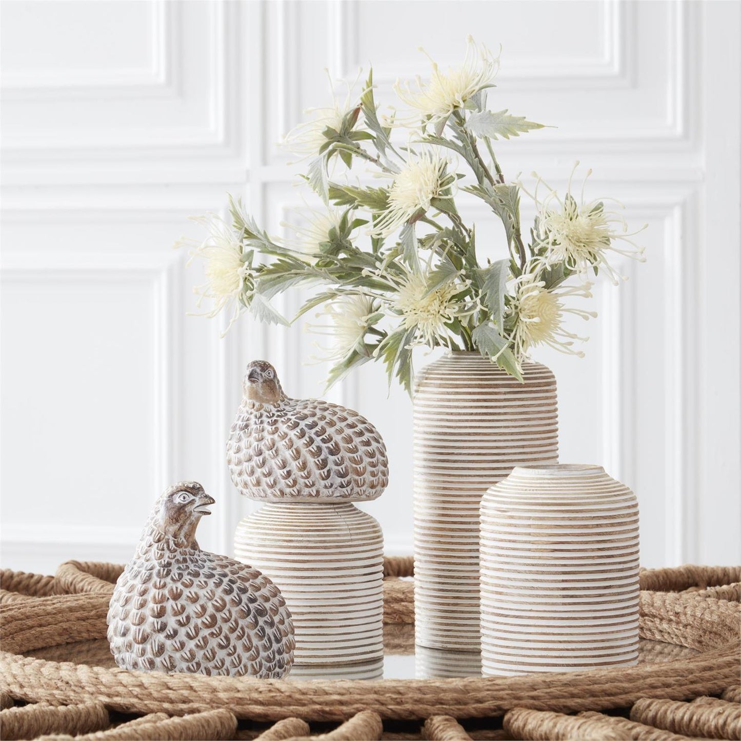 Whitewashed Wood Carved Stripe Vase