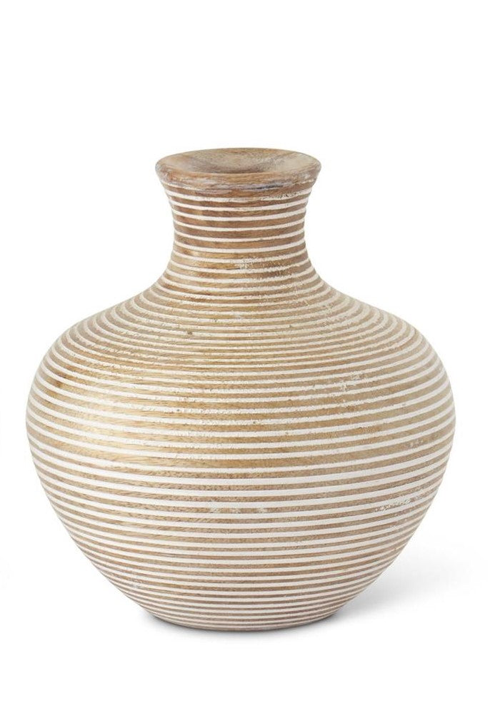 WHITEWASHED WOOD CARVED STRIPE VASE