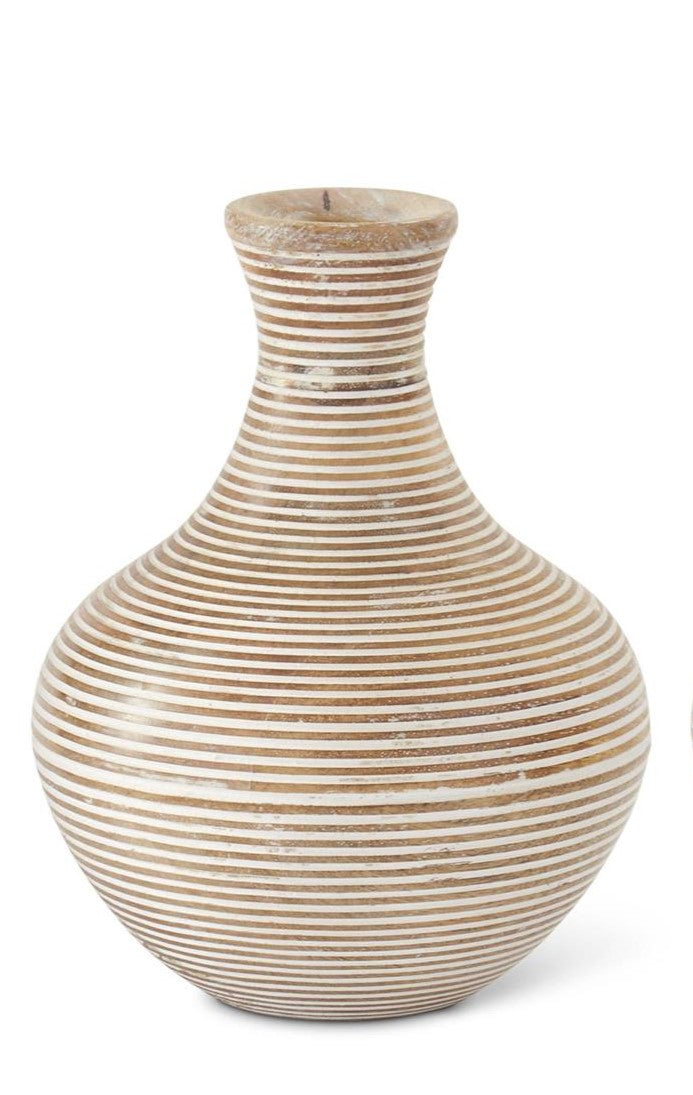 WHITEWASHED WOOD CARVED STRIPE VASE