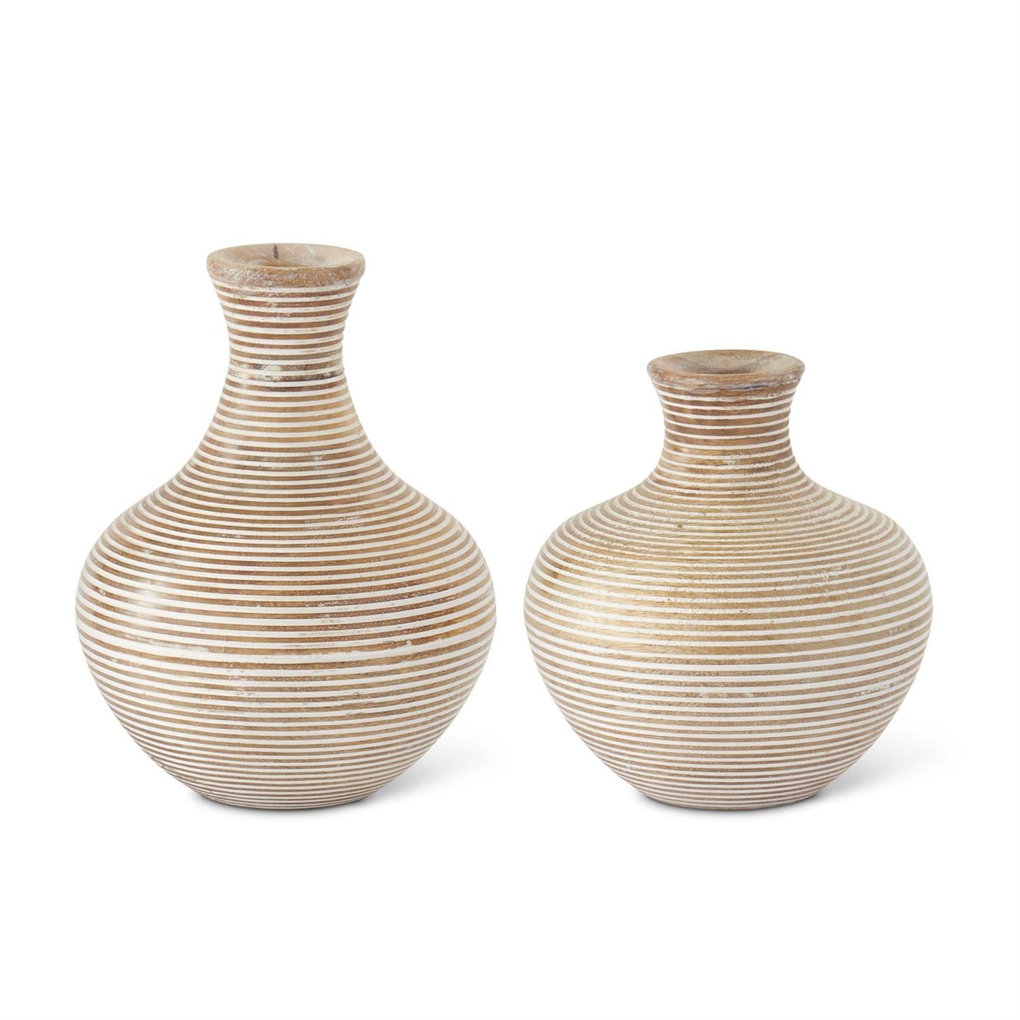 WHITEWASHED WOOD CARVED STRIPE VASE