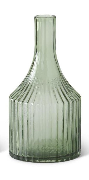 Transparent Green Glass Vertical Ribbed Vase