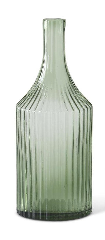 Transparent Green Glass Vertical Ribbed Vase