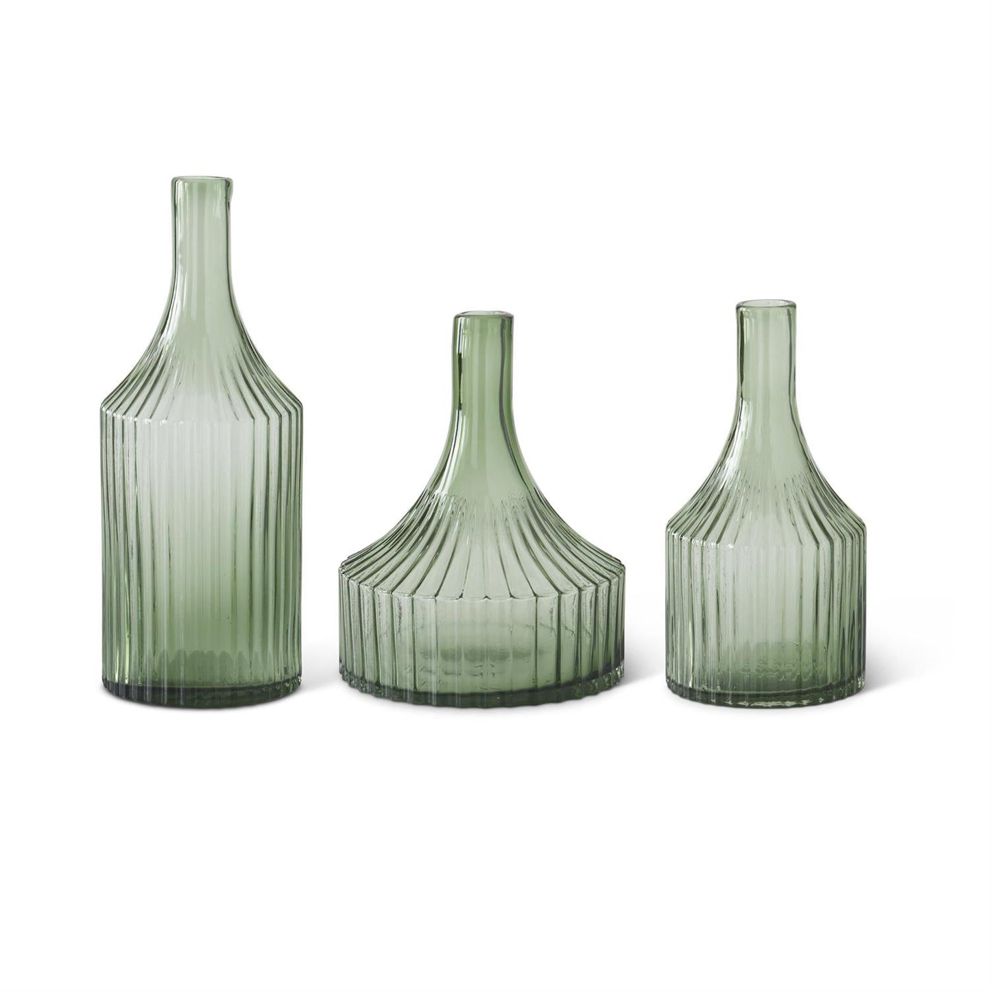 Transparent Green Glass Vertical Ribbed Vase