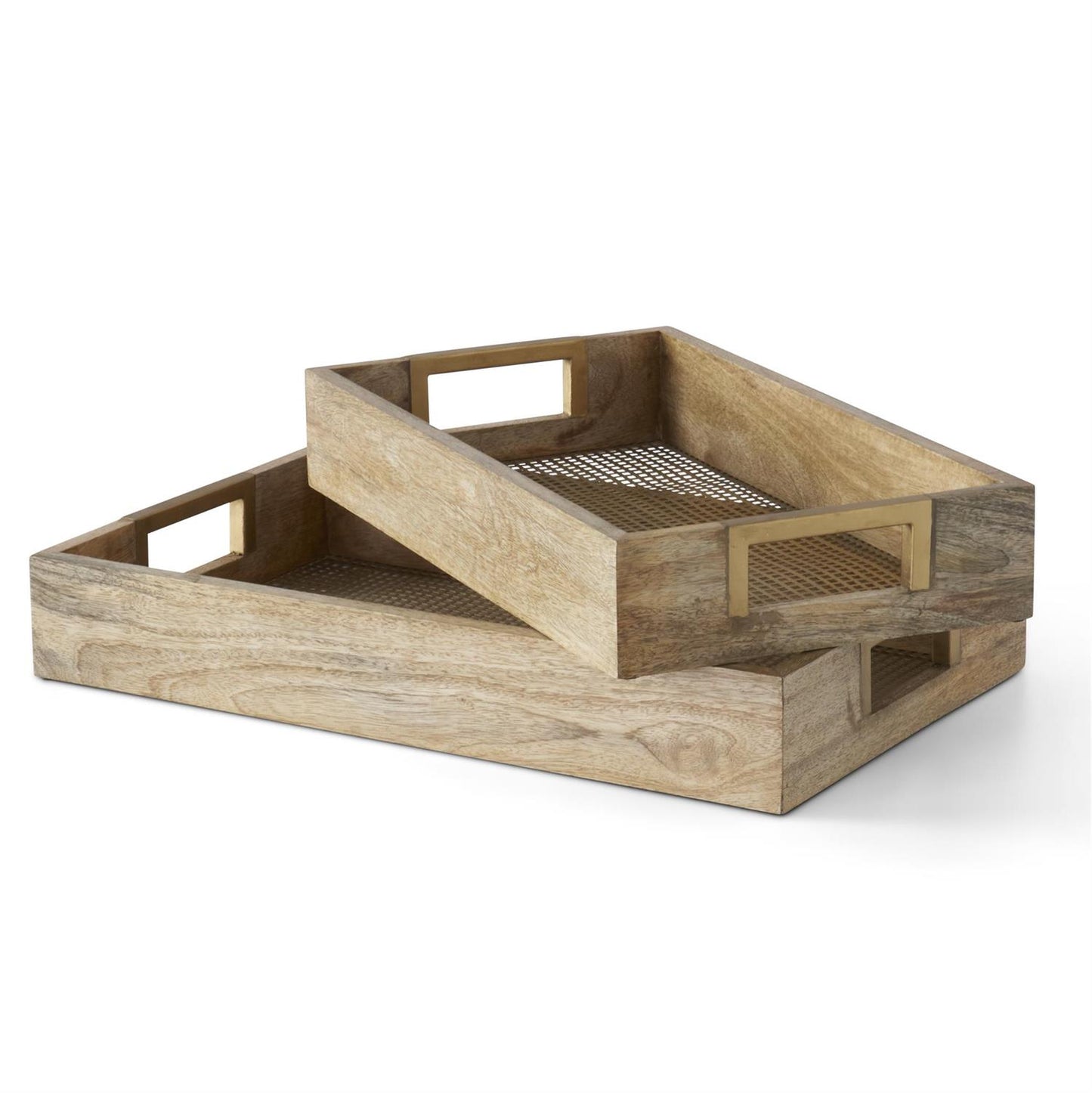 NATURAL WOOD TRAY W/GOLD MESH BOTTOM