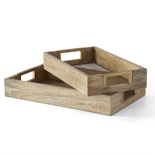 NATURAL WOOD TRAY W/GOLD MESH BOTTOM