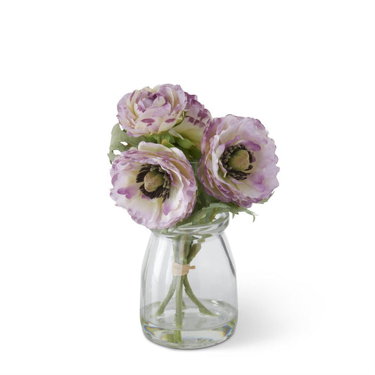 RANUNCULUS BOUQUET IN GLASS VASE W/FAUX WATER