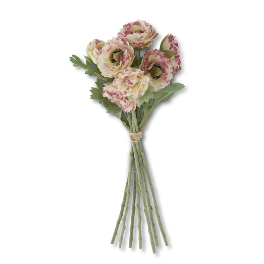 WHITE W/PINK RANUNCULUS BUNDLE W/FLOCKED STEM
