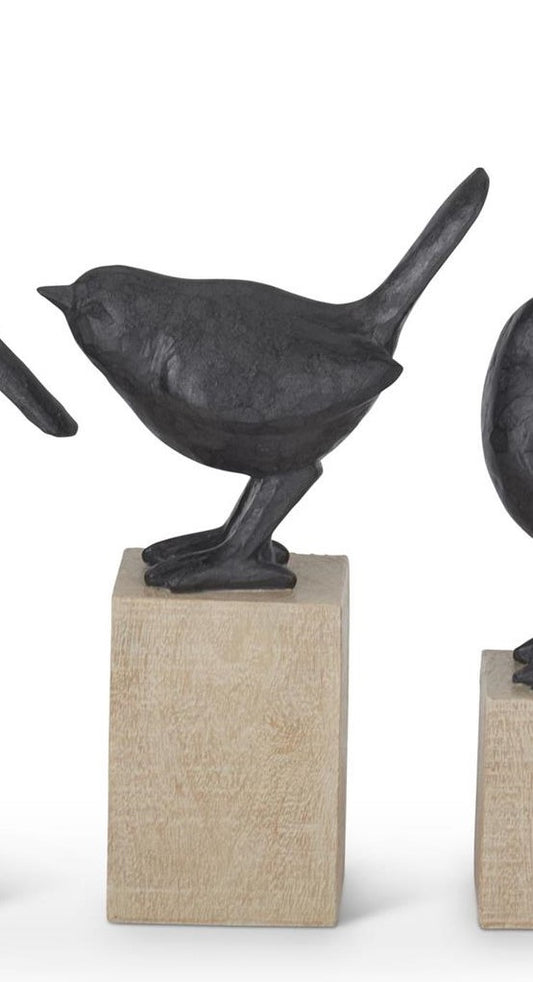 Resin Faux Cast Iron Bird on Wood Block Pedestal