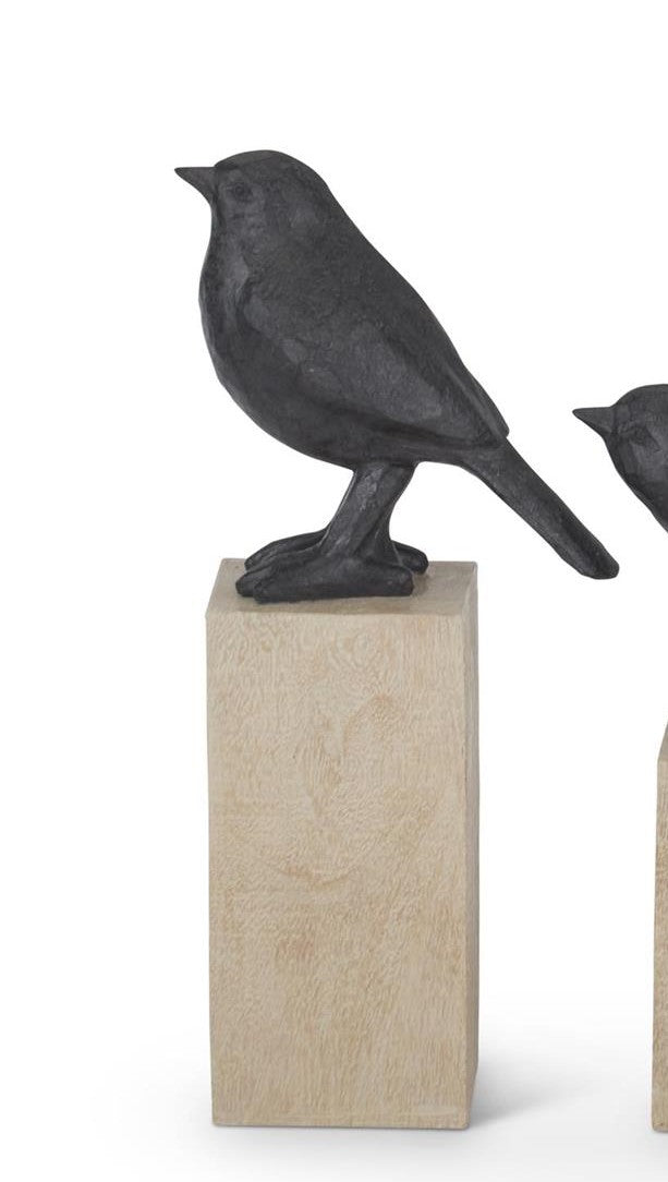 Resin Faux Cast Iron Bird on Wood Block Pedestal