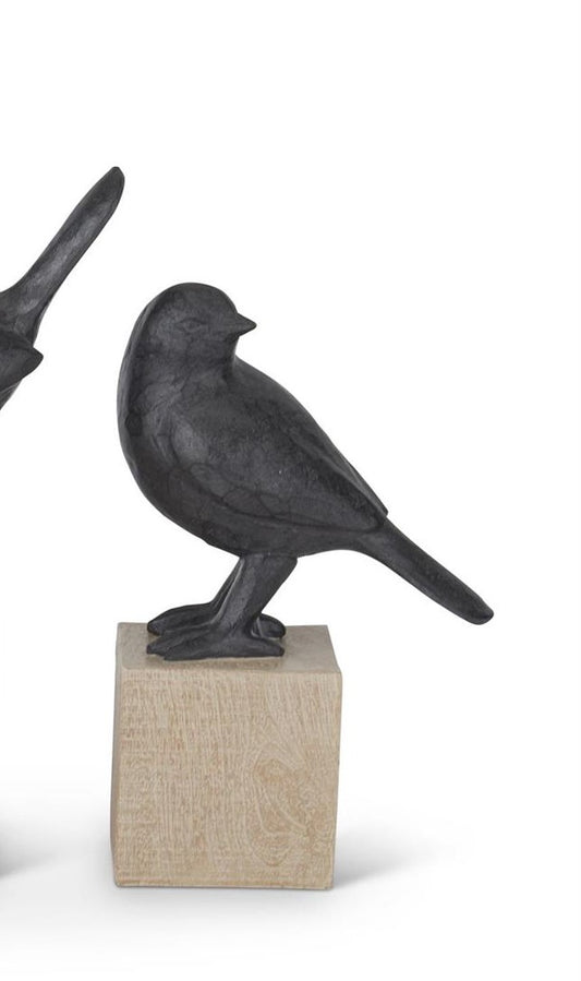 Resin Faux Cast Iron Bird on Wood Block Pedestal