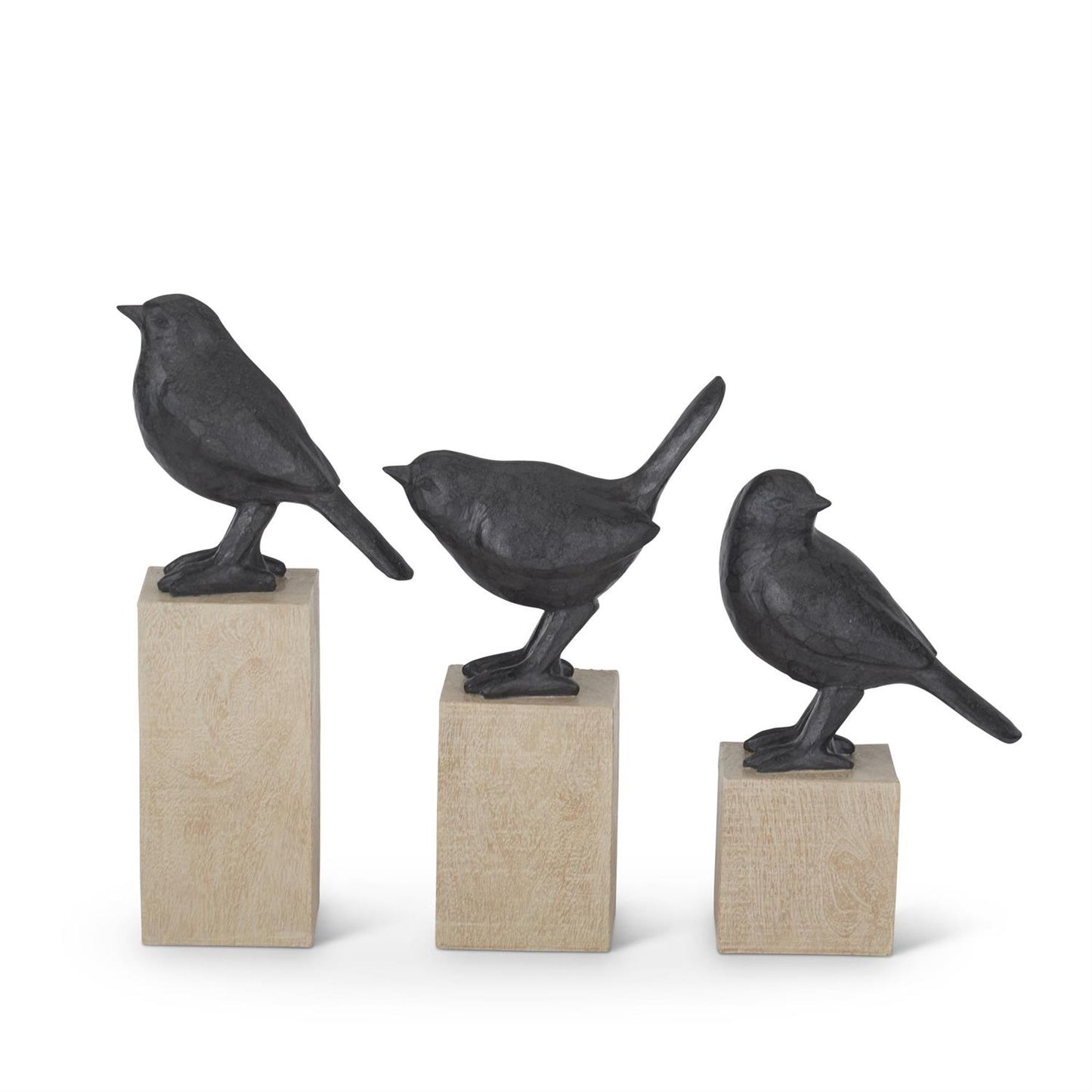 Resin Faux Cast Iron Bird on Wood Block Pedestal