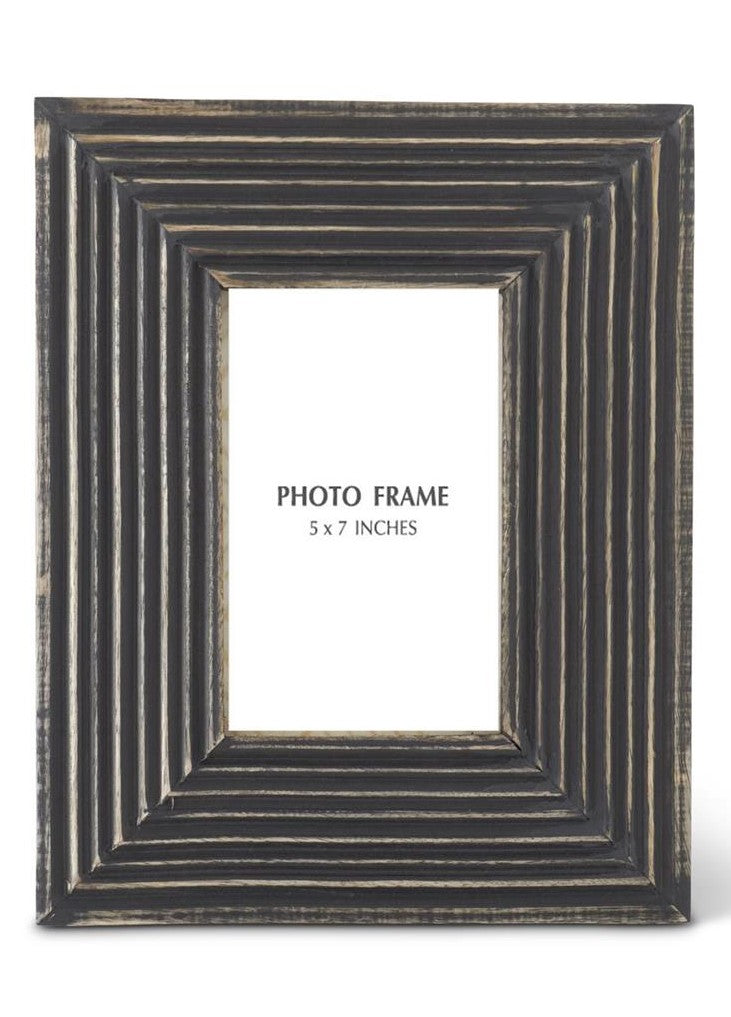 Groove Carved Black Wood Photo Frame