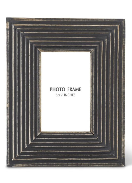 Groove Carved Black Wood Photo Frame