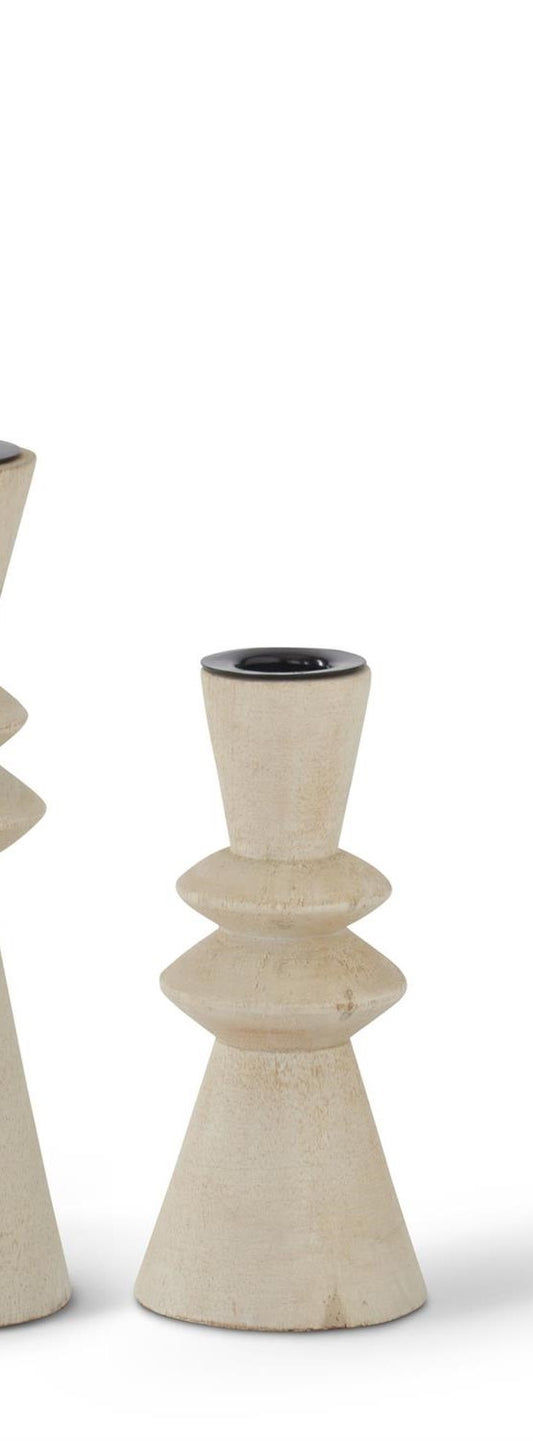 Mango Wood Ribbed Center Taper Candleholder