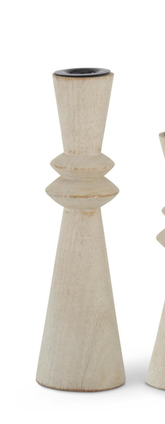 Mango Wood Ribbed Center Taper Candleholder
