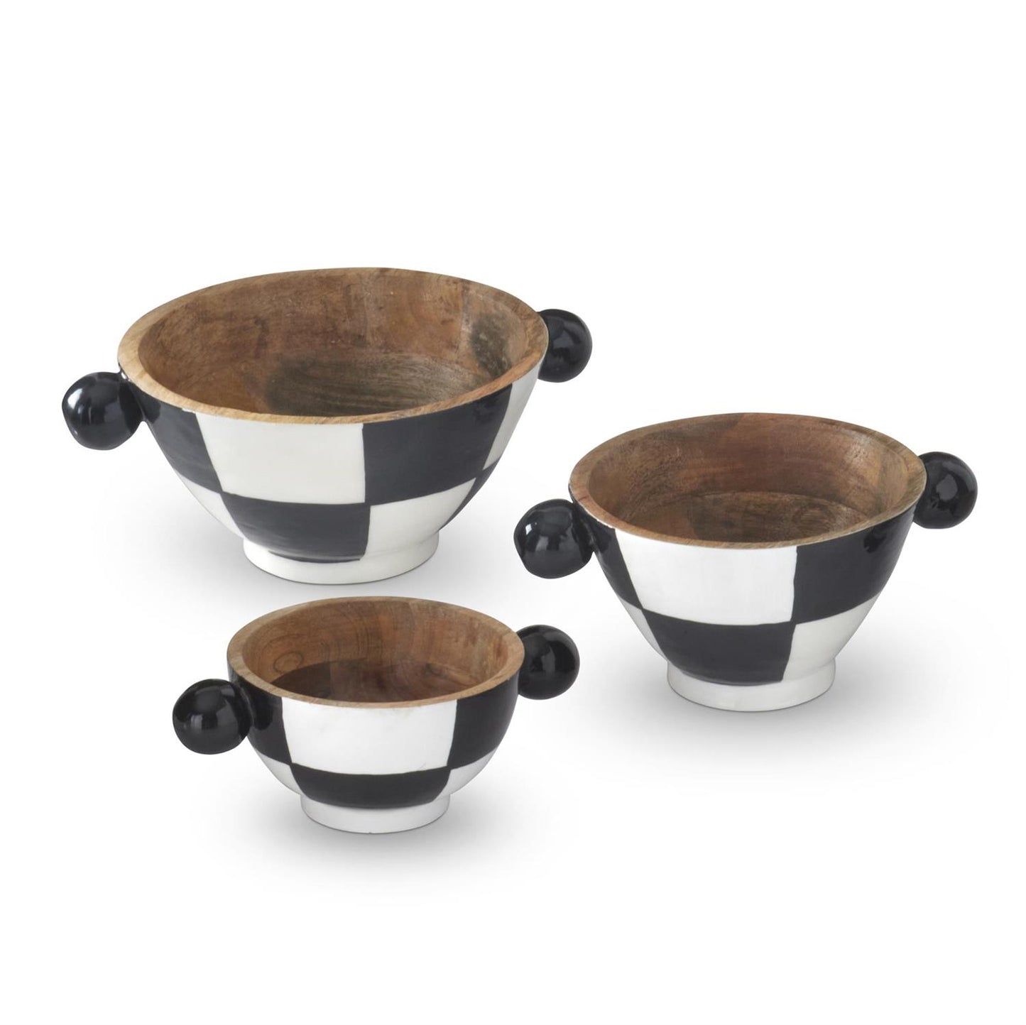 Black & White Check Enameled Wood Bowls