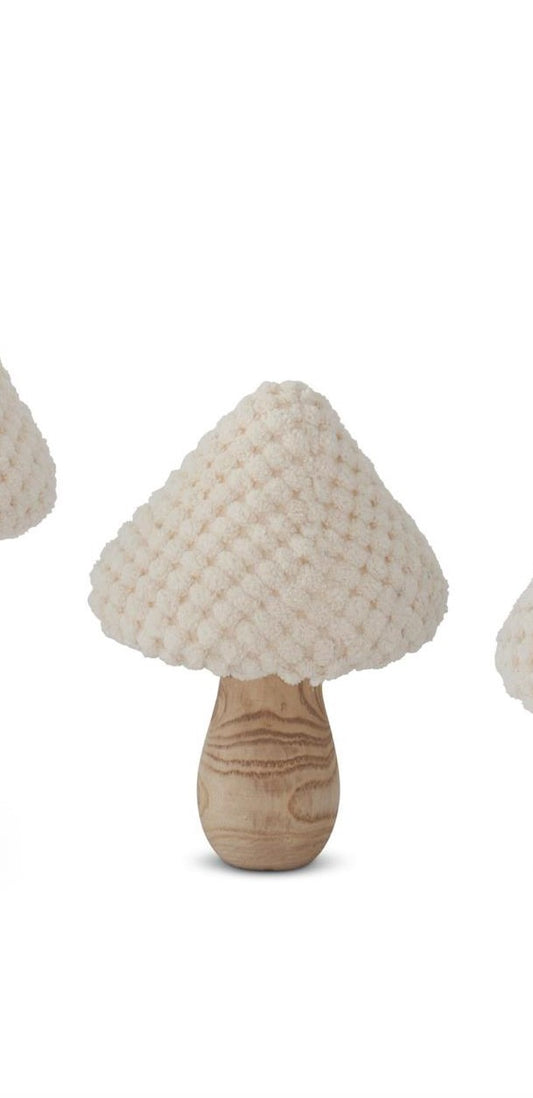 Cream Fabric & Wood Mushroom