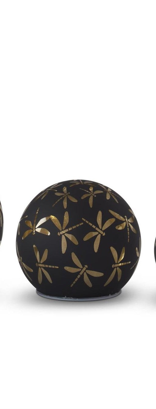 Black & Gold Laser Engraved Dragonfly LED Globe