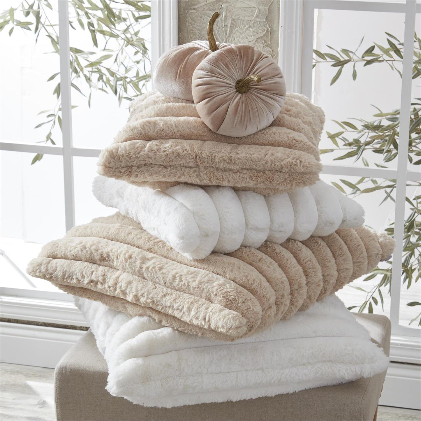 Cream Vegan Fur Throw Blanket