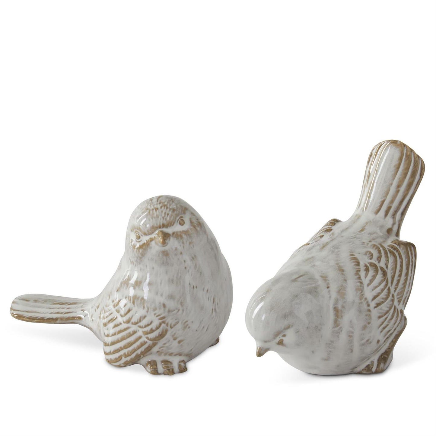 Cream & Taupe Glazed Ceramic Bird