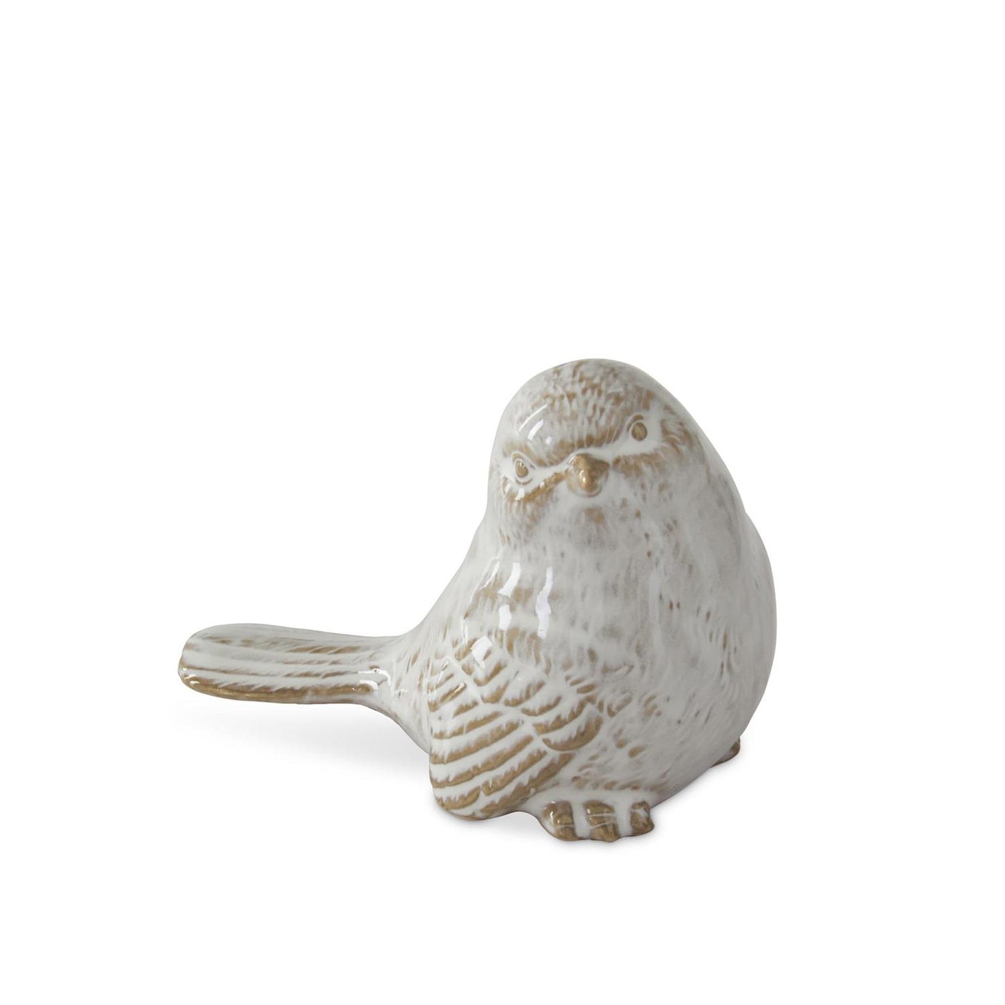 Cream & Taupe Glazed Ceramic Bird