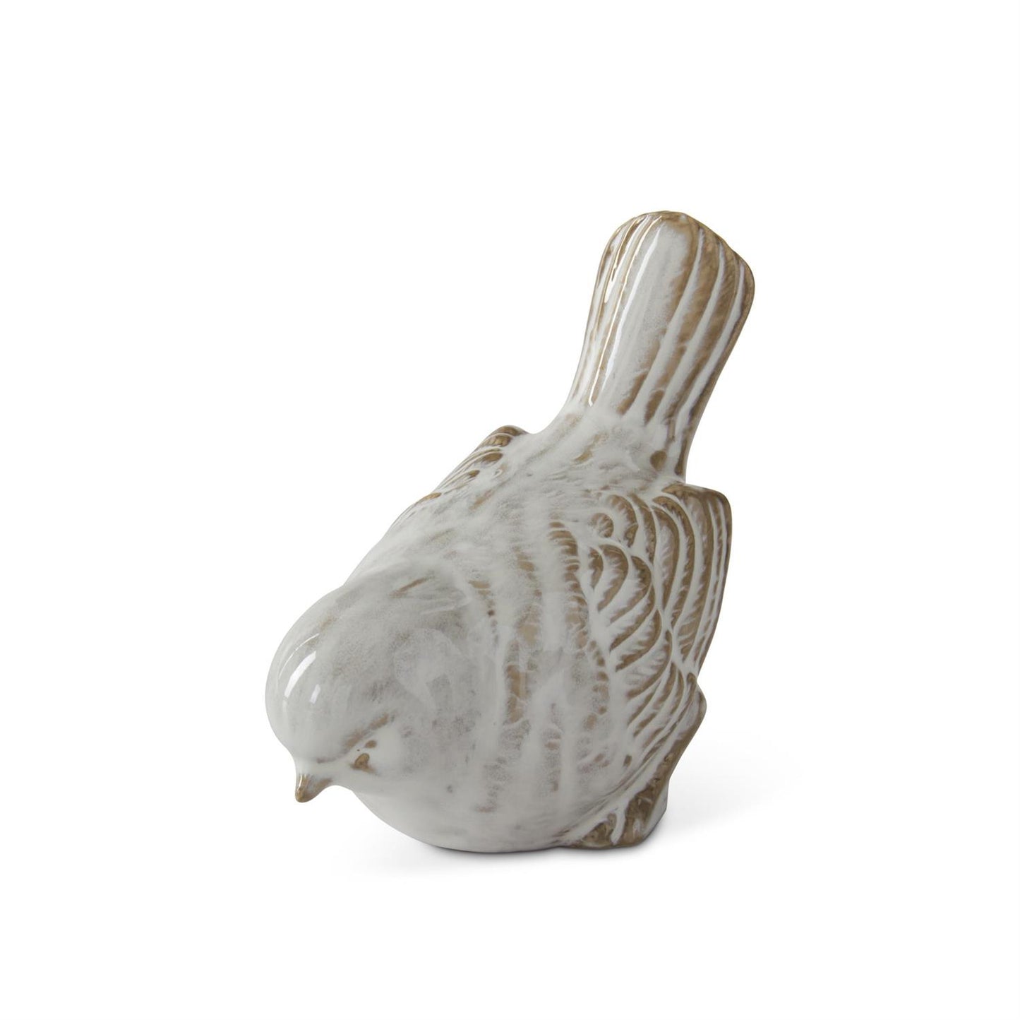 Cream & Taupe Glazed Ceramic Bird
