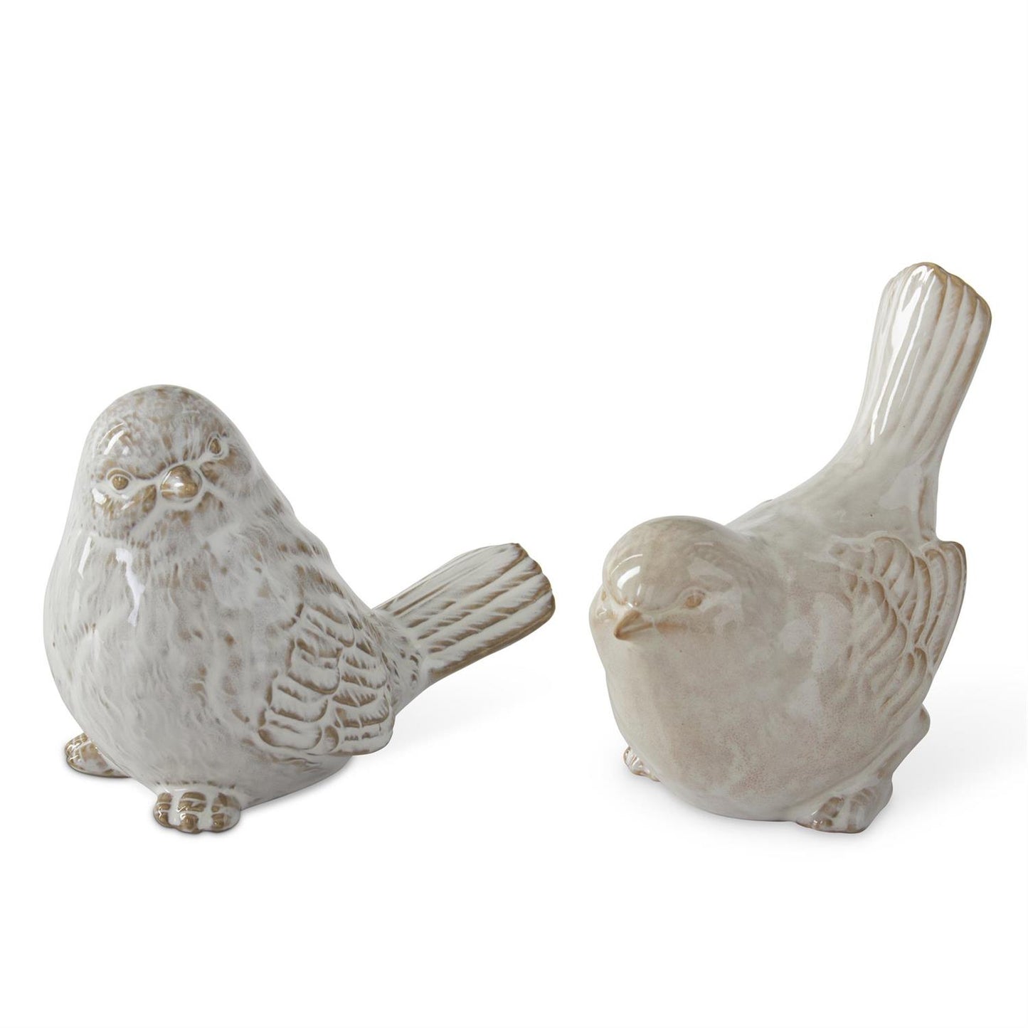 Cream & Taupe Glazed Ceramic Bird