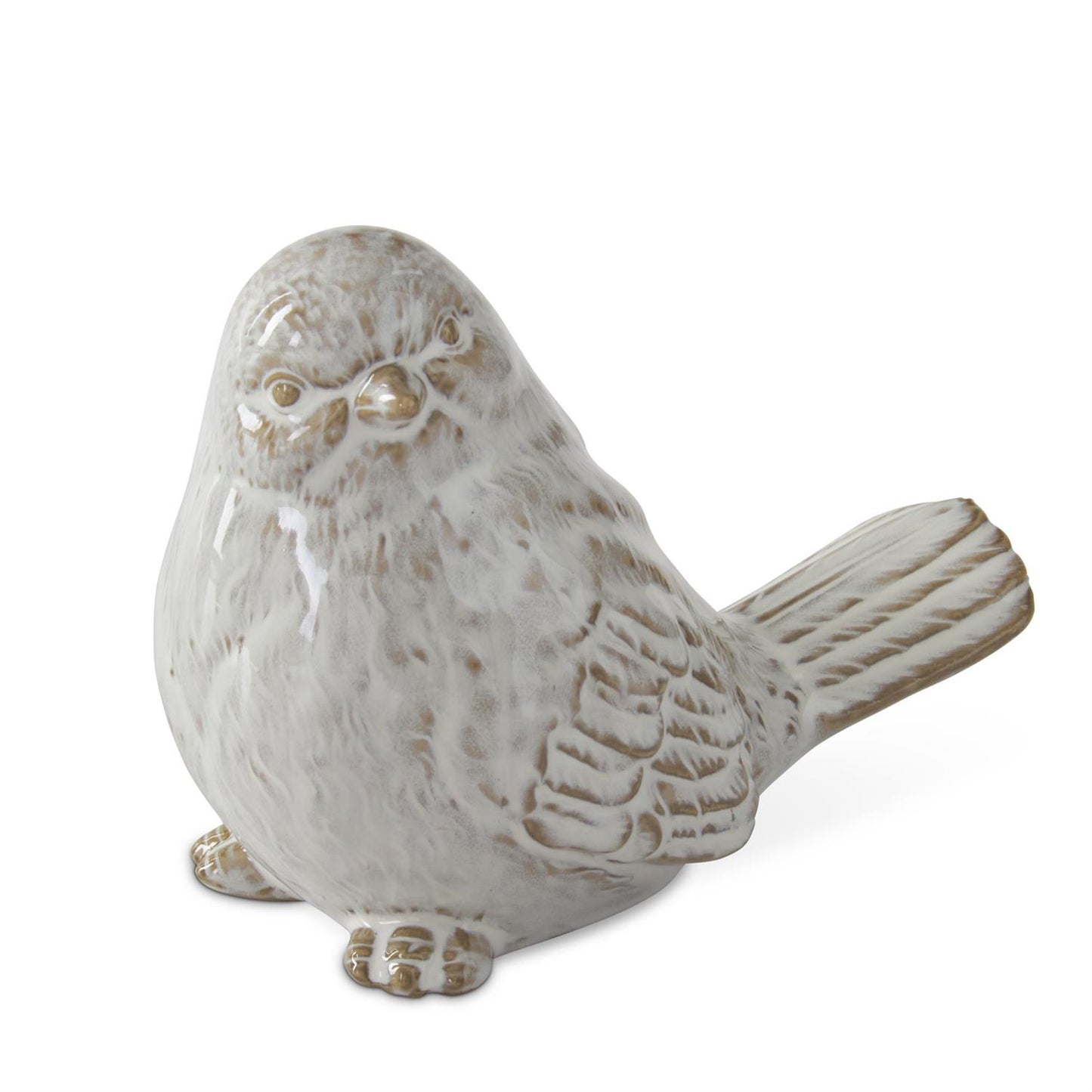 Cream & Taupe Glazed Ceramic Bird