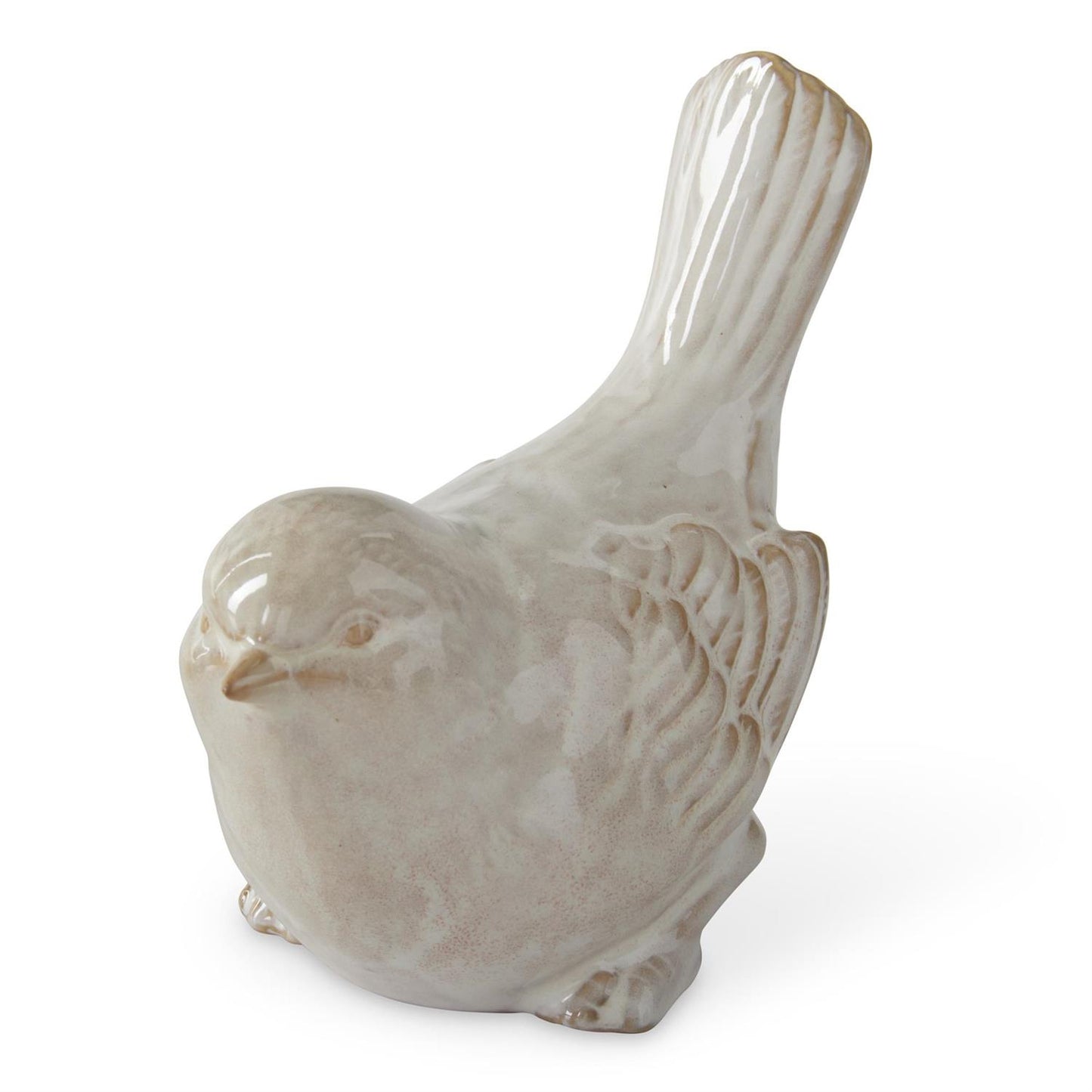 Cream & Taupe Glazed Ceramic Bird