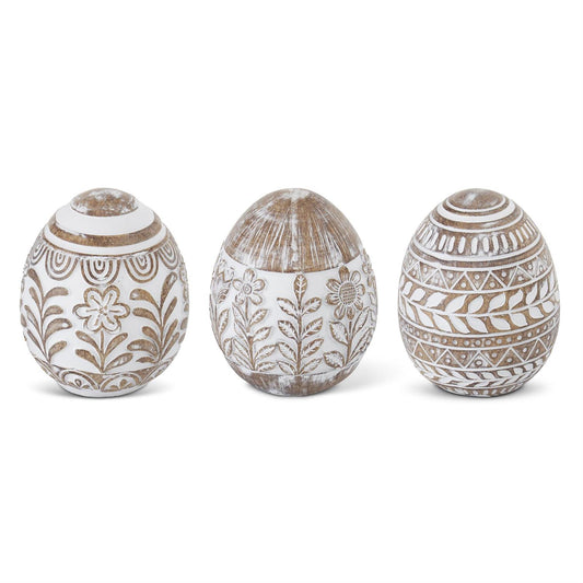 Whitewashed Floral Carved Resin Egg