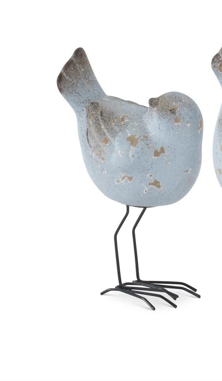 Weathered Blue Terracotta Birds w/Metal Legs