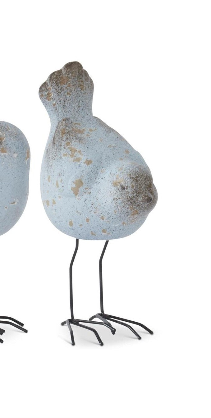 Weathered Blue Terracotta Birds w/Metal Legs