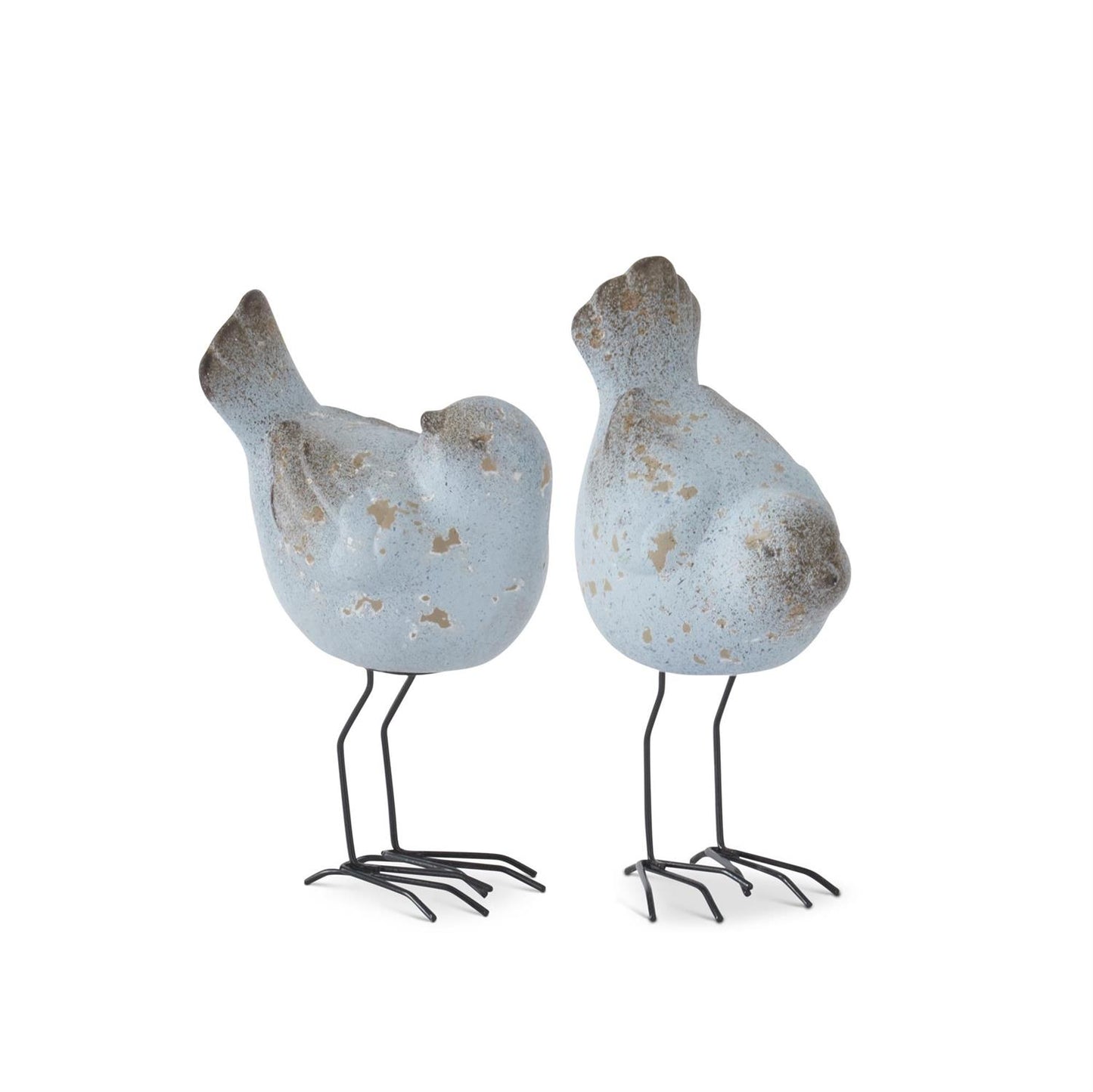 Weathered Blue Terracotta Birds w/Metal Legs