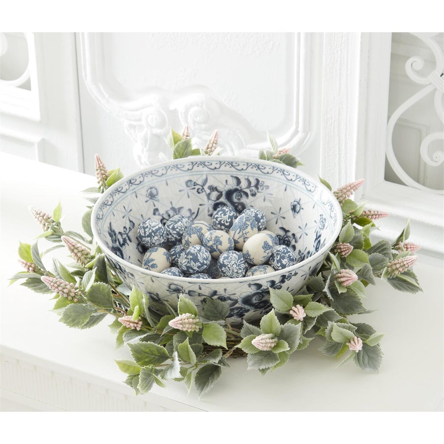 Blue & White Floral Fabric Egg