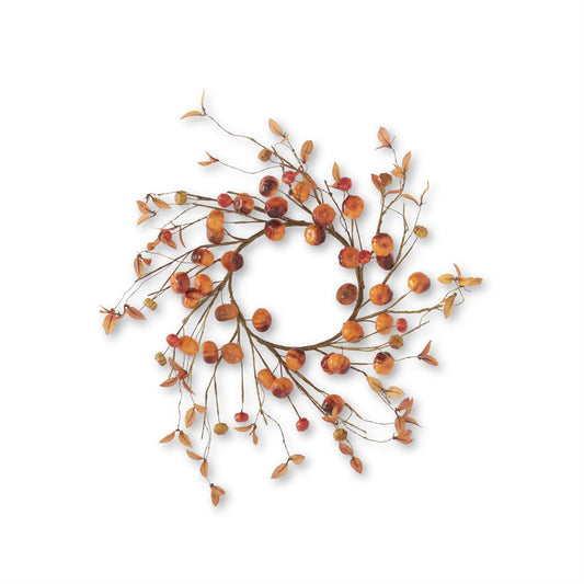 Orange Mini Pumpkin Twig Candle Ring w/Leaves