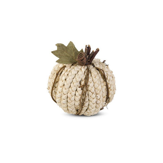 CREAM BRAIDED CORNHUSK PUMPKIN W/GRAPEVINE