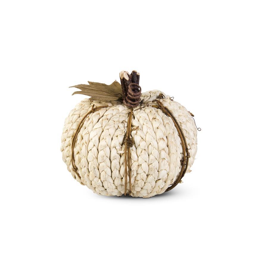 CREAM BRAIDED CORNHUSK PUMPKIN W/GRAPEVINE