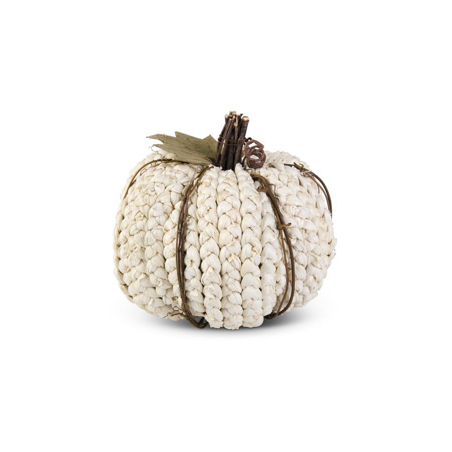 CREAM BRAIDED CORNHUSK PUMPKIN W/GRAPEVINE